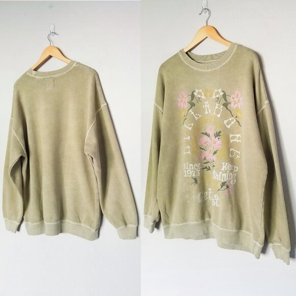 Billabong Ride In Sweatshirt Faded Green XL Keep Shining Graphic Oversized Crew - Picture 2 of 16